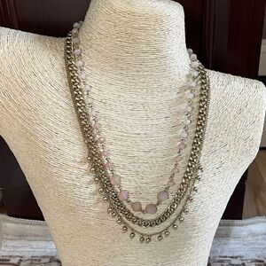 Charming Charlie Pink Bead Multi-Layer Necklace with Gold Chains